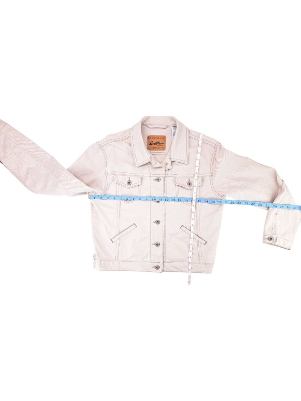 Levi Strauss Signature Women Medium Beige Denim Trucker Jacket Levi's Tan Jean - Picture 8 of 8